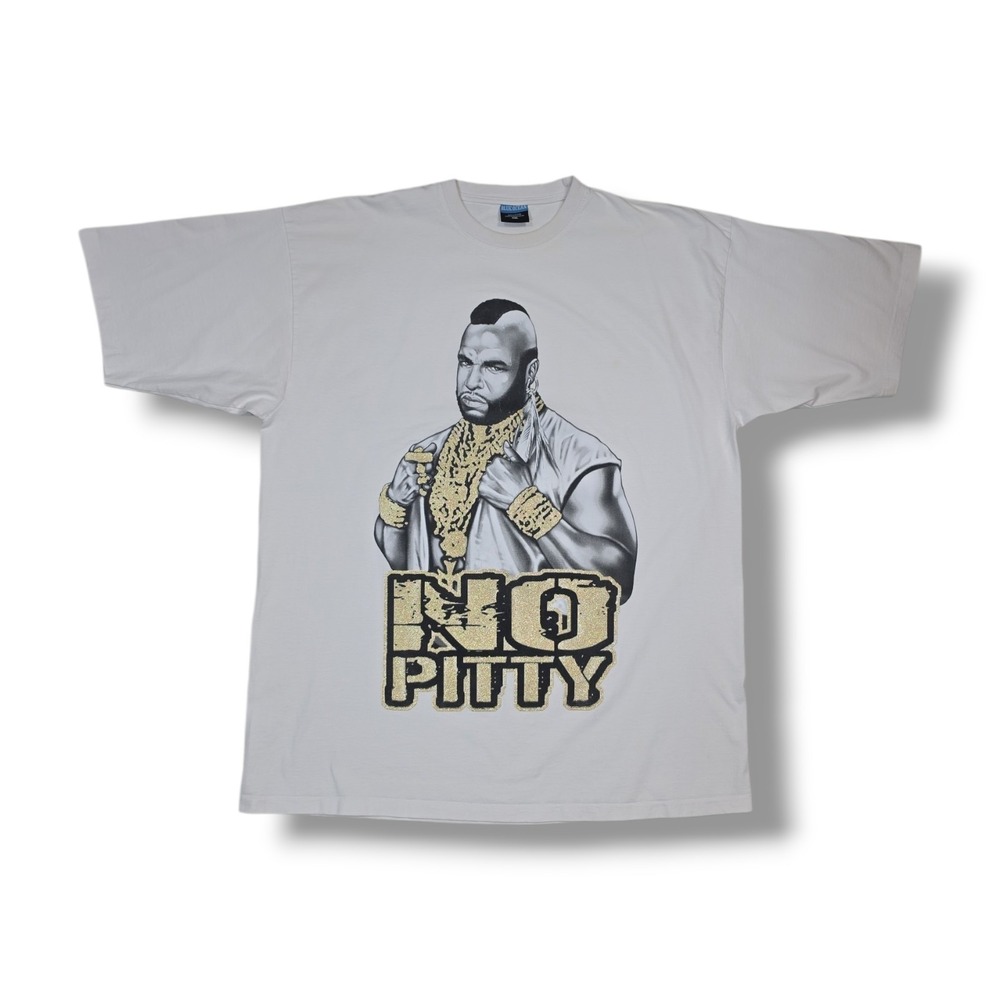 Vintage BLUE OCEAN MR. T "NO PITTY" Gold Graphic White Y2k T-Shirt‎ Men's 3XL